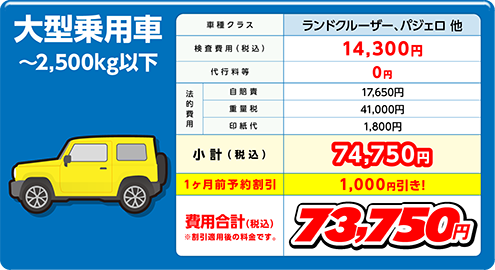 ウルトラ車検 大型乗用車(～2500kg以下)の費用